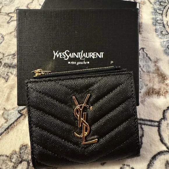Yves Saint Laurent Quilted Black Pouch with Gold Accents - Picture 2 of 4